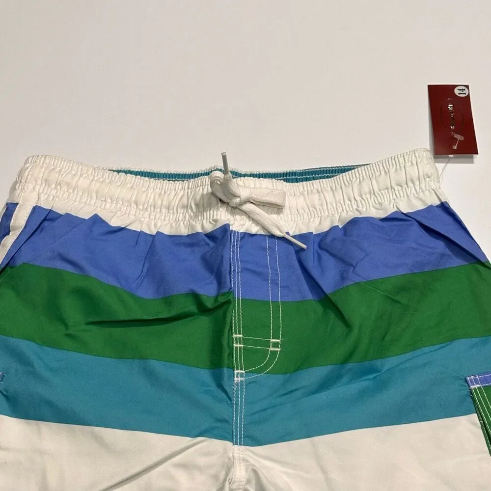 Chalaco Striped Swim Trunks blue, green | Men Size 14/Large